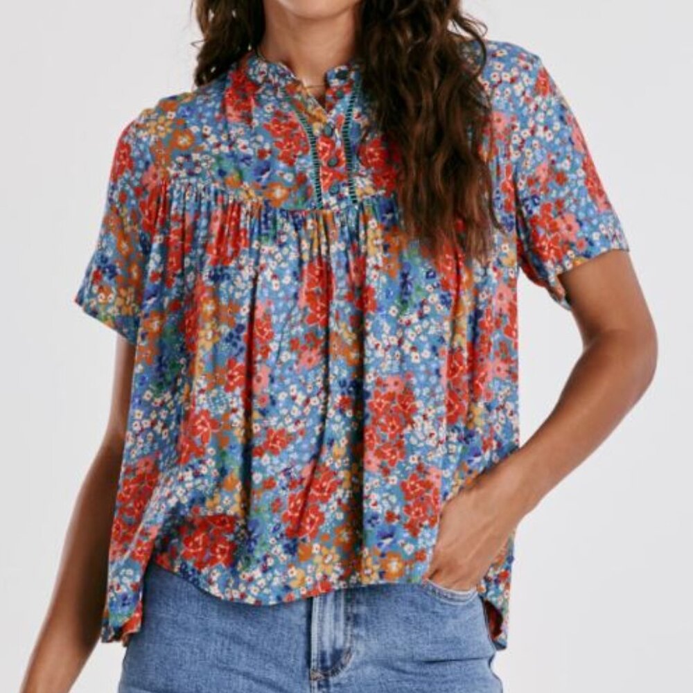 Dear John Denim Joy Tropical Flower Button Front Top